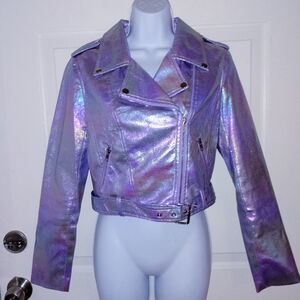 New Forever 21 Shimmering Iridescent Lavender Motorcycle Jacket